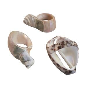 Set 3 Real Shell Napkin Rings Spiral Cut Half Nautical SeaShell Beach